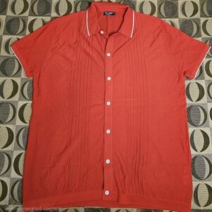 Orange Casual Button Down Polo Golf Shirt with Ribbed Texture